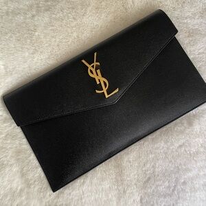 YSL Black Clutch with Gold Logo